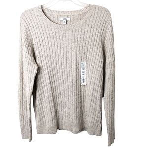 Croft & Barrow NWT Women's The Classic Cable Crewneck Sweater Speckled Beige XL